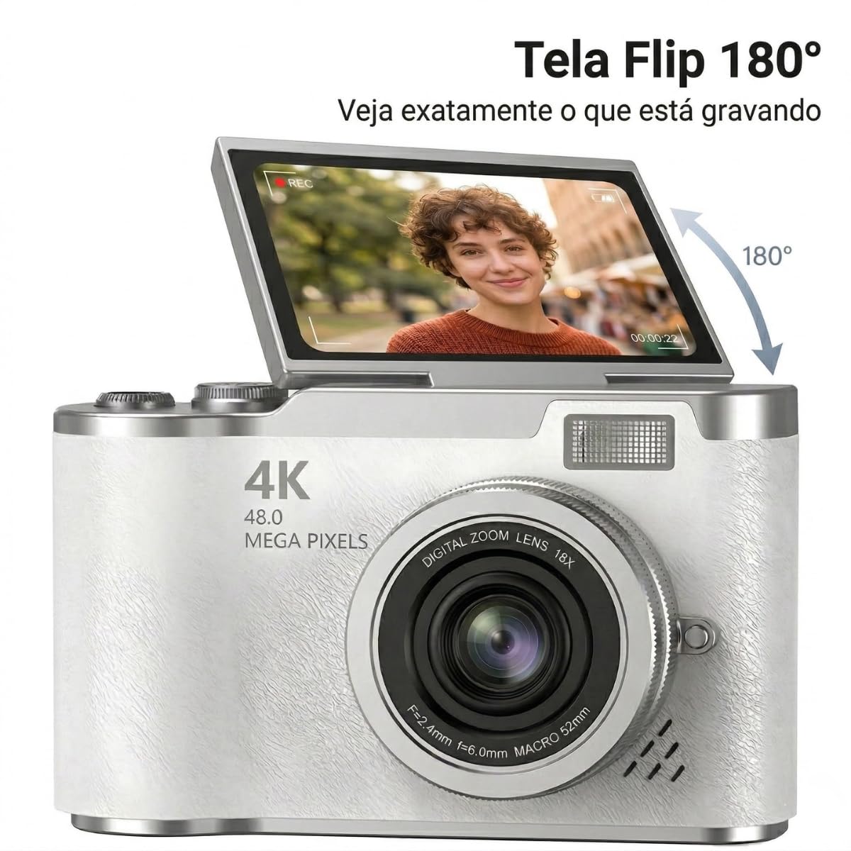 Câmera Digital 4K 1080P HD 48MP Com Cartão de Memória 32Gb Bateria